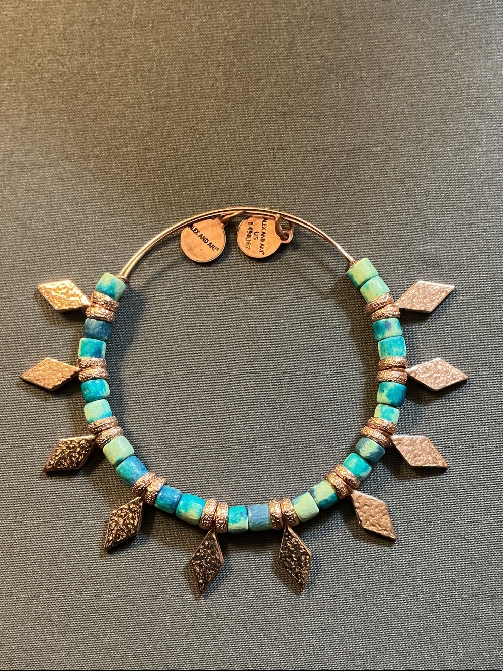 Alex and Ani Turquoise Blue Green Beaded Expandable Bangle Bracelet